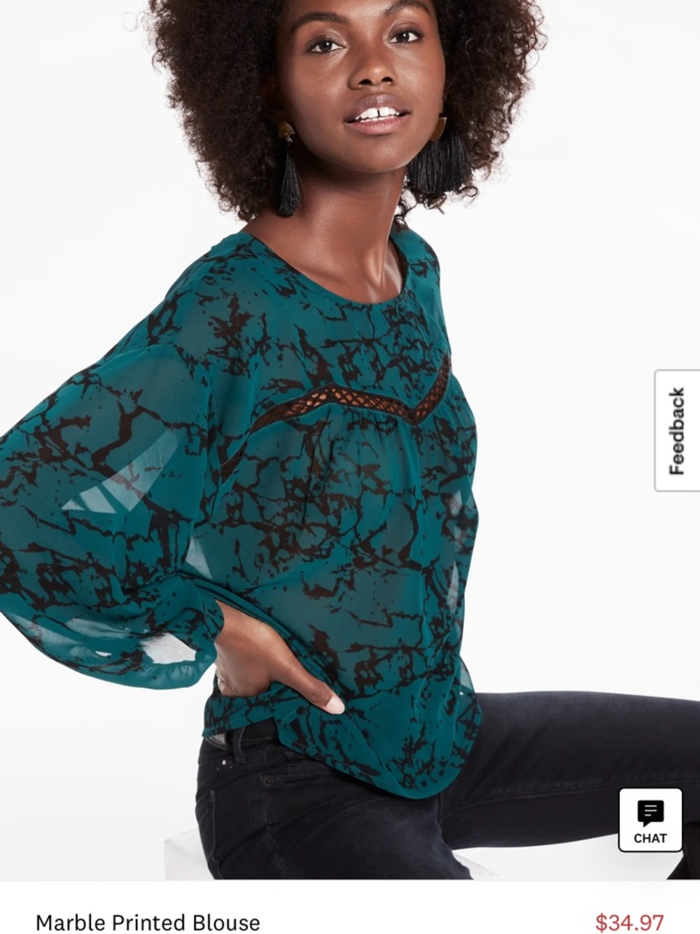 Lucky Brand Teal Marble Print Blouse - Classic Sheer Long Sleeve Tope